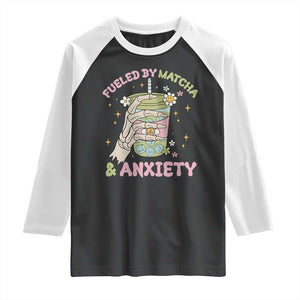 Funny Fueled By Matcha And Anxiety Raglan Shirt Matcha Lover TS11 Black White Print Your Wear