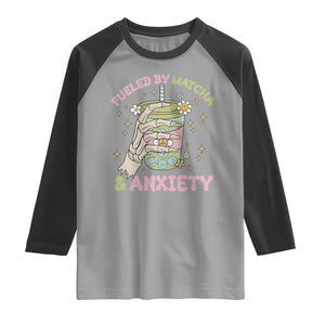 Funny Fueled By Matcha And Anxiety Raglan Shirt Matcha Lover TS11 Sport Gray Black Print Your Wear