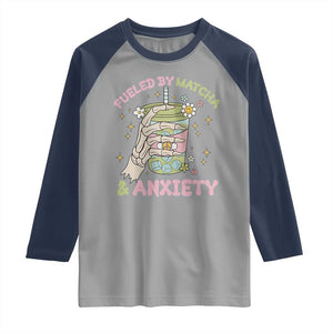 Funny Fueled By Matcha And Anxiety Raglan Shirt Matcha Lover TS11 Sport Gray Navy Print Your Wear
