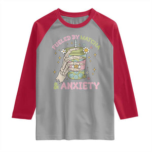 Funny Fueled By Matcha And Anxiety Raglan Shirt Matcha Lover TS11 Sport Gray Red Print Your Wear