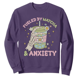 Funny Fueled By Matcha And Anxiety Sweatshirt Matcha Lover TS11 Purple Print Your Wear