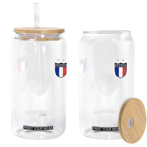 Vintage France Football Crest Two Stars French Flag Glass Can
