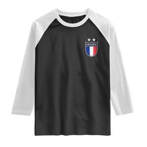 Vintage France Football Crest Two Stars French Flag Raglan Shirt