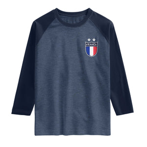 Vintage France Football Crest Two Stars French Flag Raglan Shirt
