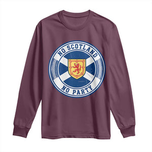 No Scotland No Party Long Sleeve Shirt Scottish Lion Rampant Crest Vintage Saltire Flag