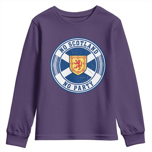 No Scotland No Party Youth Sweatshirt Scottish Lion Rampant Crest Vintage Saltire Flag