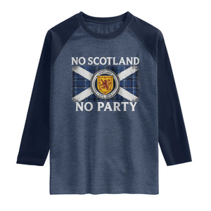 No Scotland No Party Raglan Shirt Lion Rampant Crest Scottish Tartan Flag