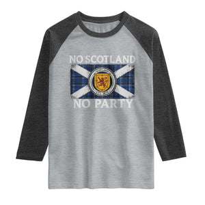 No Scotland No Party Raglan Shirt Lion Rampant Crest Scottish Tartan Flag