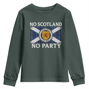 No Scotland No Party Youth Sweatshirt Lion Rampant Crest Scottish Tartan Flag