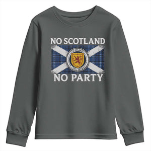 No Scotland No Party Youth Sweatshirt Lion Rampant Crest Scottish Tartan Flag