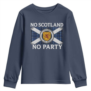 No Scotland No Party Youth Sweatshirt Lion Rampant Crest Scottish Tartan Flag