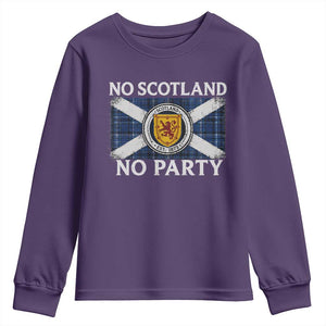 No Scotland No Party Youth Sweatshirt Lion Rampant Crest Scottish Tartan Flag