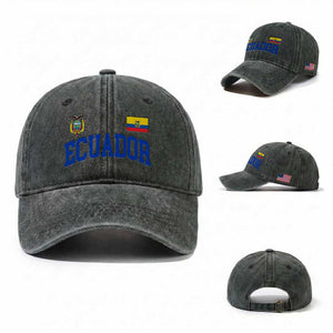 Ecuador Vintage Throwback Soccer Jersey Style Washed Cotton Baseball Cap Ecuadorian Hispanic Heritage