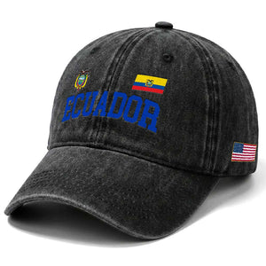 Ecuador Vintage Throwback Soccer Jersey Style Washed Cotton Baseball Cap Ecuadorian Hispanic Heritage