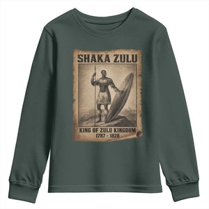 Shaka Zulu Youth Sweatshirt King of Zulu Kingdom Indigenous African Tribe TS11 Dark Forest Green Print Your Wear