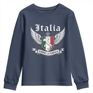 Italy Italia Sempre La Famiglia Youth Sweatshirt Family Is Everything Italian Saying TS11 Navy Print Your Wear