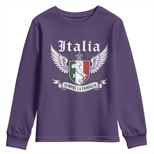 Italy Italia Sempre La Famiglia Youth Sweatshirt Family Is Everything Italian Saying TS11 Purple Print Your Wear