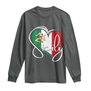 Sicily Palermo Italy Medusa Sicilia Heart Italian Flag Long Sleeve Shirt TS11 Dark Heather Print Your Wear