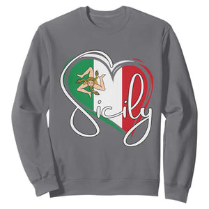 Sicily Palermo Italy Medusa Sicilia Heart Italian Flag Sweatshirt TS11 Charcoal Print Your Wear