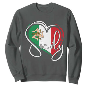 Sicily Palermo Italy Medusa Sicilia Heart Italian Flag Sweatshirt TS11 Dark Heather Print Your Wear