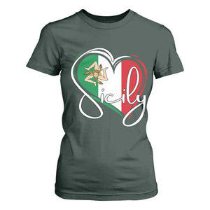 Sicily Palermo Italy Medusa Sicilia Heart Italian Flag T Shirt For Women TS11 Dark Forest Green Print Your Wear
