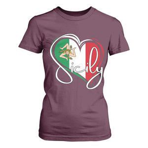 Sicily Palermo Italy Medusa Sicilia Heart Italian Flag T Shirt For Women TS11 Maroon Print Your Wear