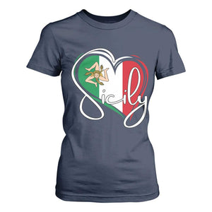 Sicily Palermo Italy Medusa Sicilia Heart Italian Flag T Shirt For Women TS11 Navy Print Your Wear