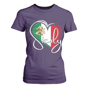 Sicily Palermo Italy Medusa Sicilia Heart Italian Flag T Shirt For Women TS11 Purple Print Your Wear