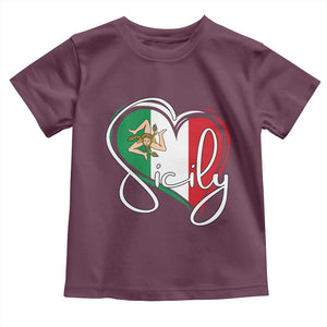 Sicily Palermo Italy Medusa Sicilia Heart Italian Flag Toddler T Shirt TS11 Maroon Print Your Wear