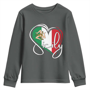 Sicily Palermo Italy Medusa Sicilia Heart Italian Flag Youth Sweatshirt TS11 Dark Heather Print Your Wear