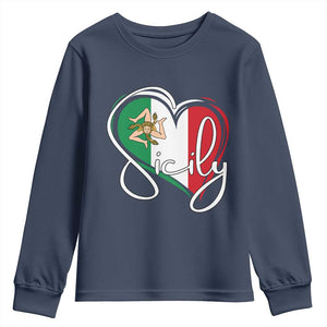 Sicily Palermo Italy Medusa Sicilia Heart Italian Flag Youth Sweatshirt TS11 Navy Print Your Wear
