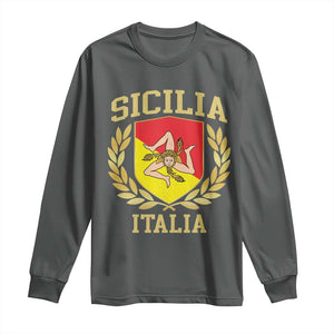 Sicilia Flag Sicily Palermo Italy Triskelion Long Sleeve Shirt TS11 Dark Heather Print Your Wear