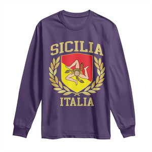 Sicilia Flag Sicily Palermo Italy Triskelion Long Sleeve Shirt TS11 Purple Print Your Wear