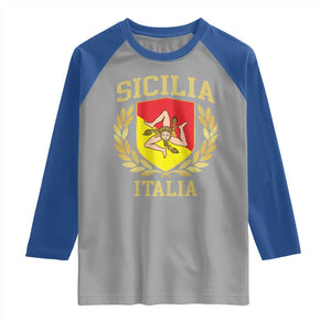 Sicilia Flag Sicily Palermo Italy Triskelion Raglan Shirt TS11 Sport Gray Royal Print Your Wear