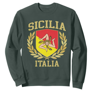 Sicilia Flag Sicily Palermo Italy Triskelion Sweatshirt TS11 Dark Forest Green Print Your Wear