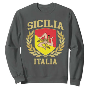 Sicilia Flag Sicily Palermo Italy Triskelion Sweatshirt TS11 Dark Heather Print Your Wear