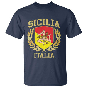 Sicilia Flag T Shirt - Sicily Palermo Italy Triskelion Trinacria Heritage Pride Tee TS11 Navy Print Your Wear