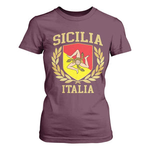 Sicilia Flag Sicily Palermo Italy Triskelion T Shirt For Women TS11 Maroon Print Your Wear