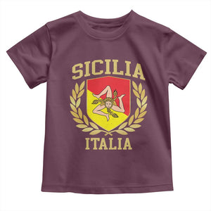 Sicilia Flag Sicily Palermo Italy Triskelion Toddler T Shirt TS11 Maroon Print Your Wear