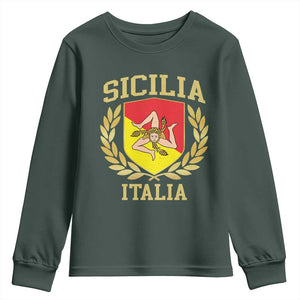 Sicilia Flag Sicily Palermo Italy Triskelion Youth Sweatshirt TS11 Dark Forest Green Print Your Wear