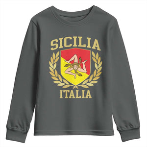Sicilia Flag Sicily Palermo Italy Triskelion Youth Sweatshirt TS11 Dark Heather Print Your Wear