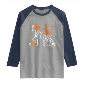 Funny Trump Hallloween Skeleton Pumpkin Political Satire Raglan Shirt TS11 Sport Gray Navy Print Your Wear