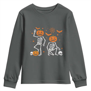 Funny Trump Hallloween Skeleton Pumpkin Political Satire Youth Sweatshirt TS11 Dark Heather Print Your Wear