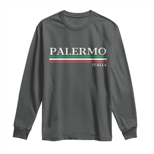 Palermo Sicily Italian Flag Souvenirs Sicilia Italia Long Sleeve Shirt TS11 Dark Heather Print Your Wear