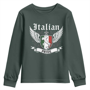 Italian Pride Youth Sweatshirt Vintage Patriotic Italy Map TS11 Dark Forest Green Print Your Wear
