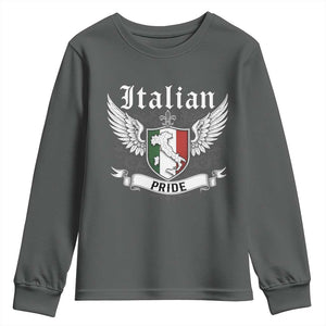 Italian Pride Youth Sweatshirt Vintage Patriotic Italy Map TS11 Dark Heather Print Your Wear