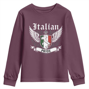 Italian Pride Youth Sweatshirt Vintage Patriotic Italy Map TS11 Maroon Print Your Wear