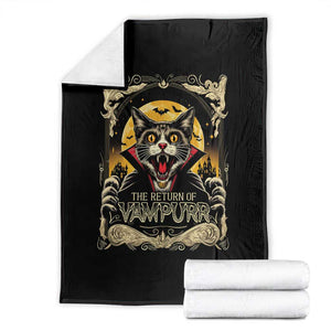 Funny Halloween Cat Throw Blanket The Return Of Vampurr Scary Vampire Moon Bat TS11 Black Print Your Wear