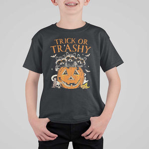 Funny Halloween T Shirt For Kid Trick Or Trashy Racoon Vintage Pumpkin Bat Trash TS11 Black Print Your Wear