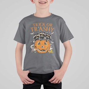 Funny Halloween T Shirt For Kid Trick Or Trashy Racoon Vintage Pumpkin Bat Trash TS11 Charcoal Print Your Wear